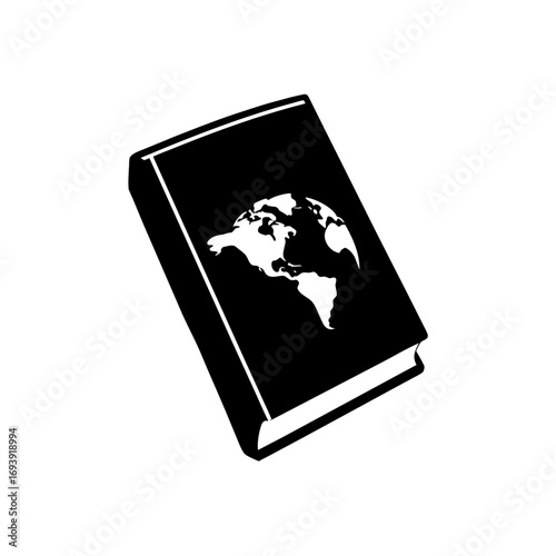 World map on a black book art on transparent background silhouette