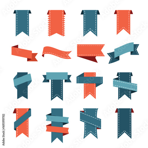 Collection of flat design style ribbons and banners for web design and marketing applications