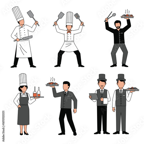 Professional chefs and waitstaff demonstrating culinary expertise and serving guests with pride