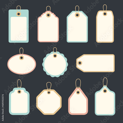 A collection of blank price tags and labels for product display and retail purposes