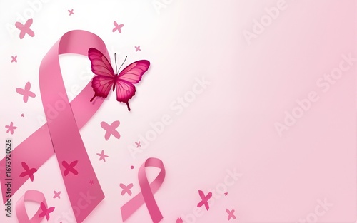Breast cancer awareness with Butterfly sign and pink ribbons vector illustration design poster layout. High quality