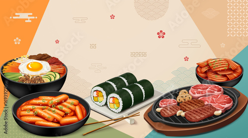 Realistic Popular Korean Meals Background
