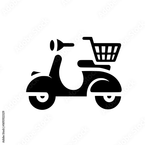 Vector illustration of scooter carrying shopping cart symbolizing express retail and urban logistics