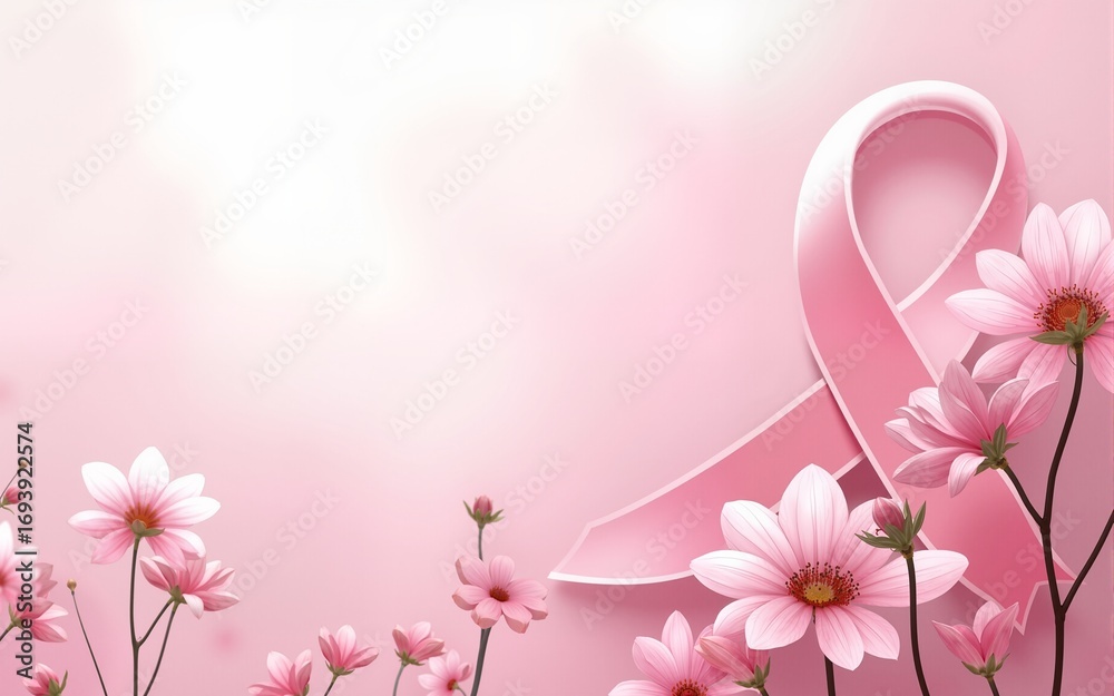 Naklejka premium Breast cancer october awareness month pink ribbon and spring poster background,vector illustration. High quality