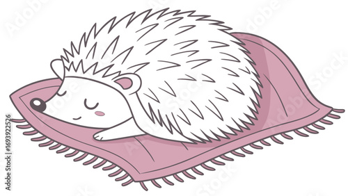 Cute hedgehog sleeping on pink blanket vector illustration animal cartoon design art