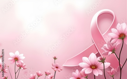 Breast cancer october awareness month pink ribbon and spring poster background,vector illustration. High quality