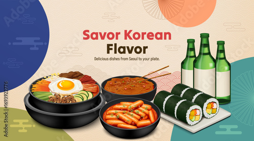 Realistic Savor Korean Flavor Food and Culinary Culture Art Composition