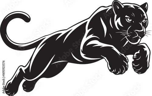 Black Panther Jumping Vector Silhouette