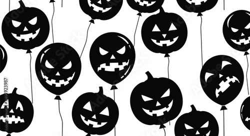 Seamless halloween pattern with scary pumpkin balloons festive vector illustration with spooky jack-o'-lanterns for wrapping paper