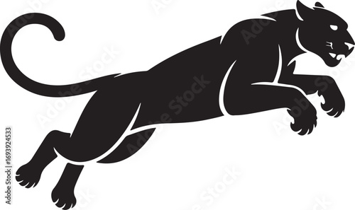 Black Panther Jumping Vector Silhouette