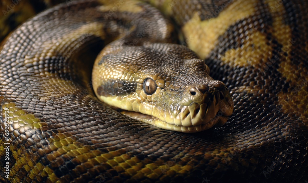 Fototapeta premium Close-up of a snake's head and coils