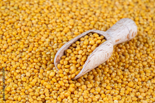 Yellow lentil on the white ...