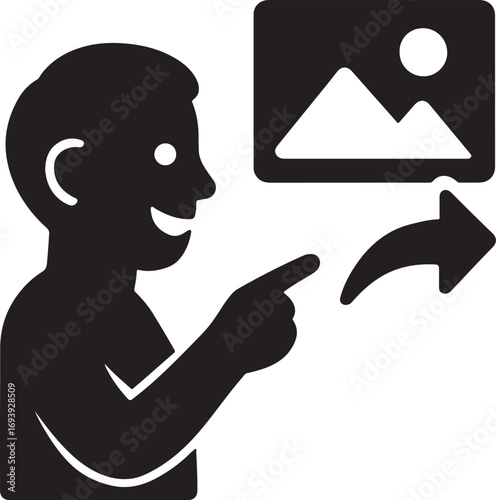Silhouette of a person posting a photo online, social media sharing and digital content concept.