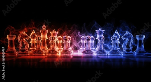 Fiery versus Icy Chess Pieces Battle of Strategy and Tactics