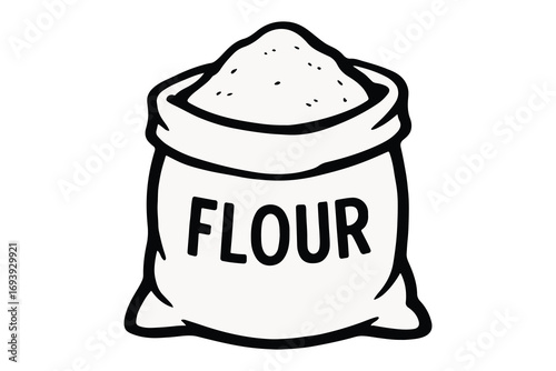 Cartoon Bag of Flour Graphic with Bold Outline and Simple Design for Cooking or Baking Needs