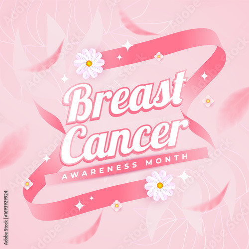 Breast Cancer Awareness Month design with pink ribbon elements