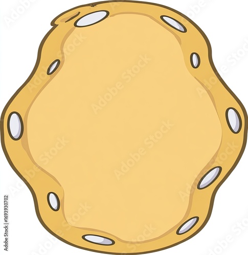 Cartoonish oval-shaped cell with light-beige/tan color,  outlined in light-tan with light-gray/white circles