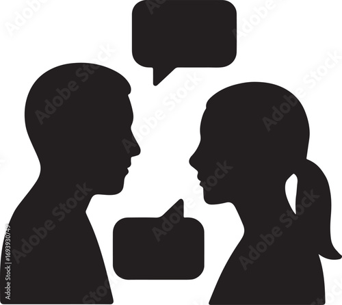 Silhouette of a couple chatting online, digital communication and social interaction concept.