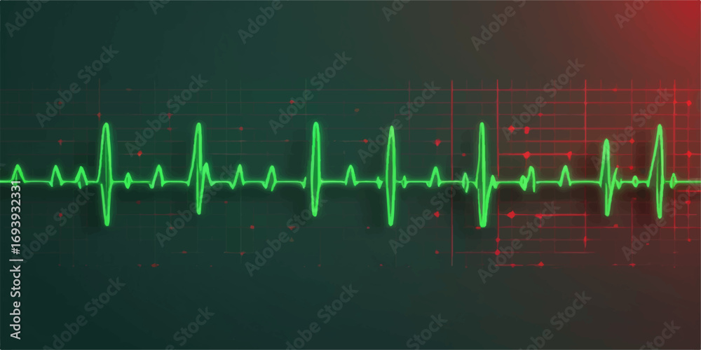 Obraz premium Green medical ecg graph heart beat on a healthcare monitor, showing a healthy pulse with a constant rate wave