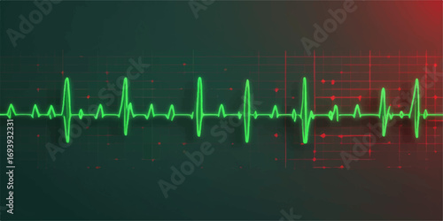 Green medical ecg graph heart beat on a healthcare monitor, showing a healthy pulse with a constant rate wave