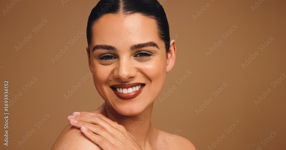Φωτογραφία Beauty, happy and portrait of woman in studio for cosmetics, transformation and makeup