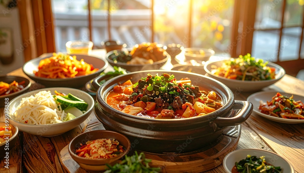 Obraz premium Traditional Korean Chuseok Feast on Dining Table