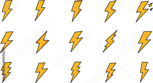 a series of yellow lightning bolts arranged neatly in rows