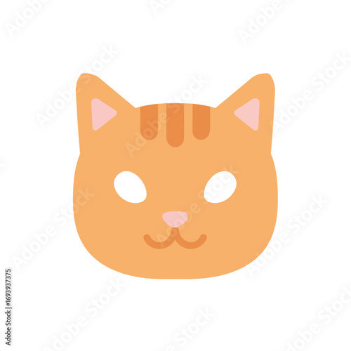 Orange tabby cat face stares forward with a playful expression, isolated on a white backdrop, creating a simple and cheerful animal portrait.