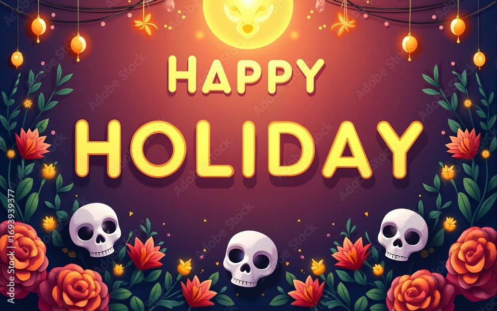 Fototapeta premium Beautiful greeting card with bright holiday composition for happy to joy celebrate dia de muertos. High quality