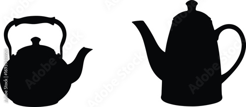 a simple silhouette of two classic tea pots side by side