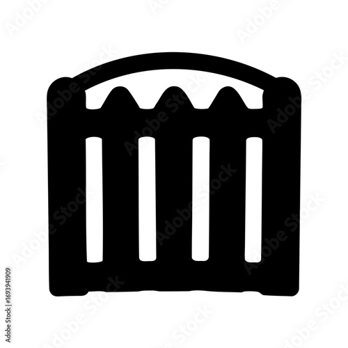 Simple monochrome illustration of a baby crib or playpen, ideal for icons