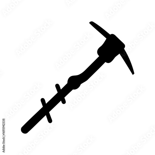 Stylized Black Silhouette of a PickaxeLike Weapon with Handle and Blade