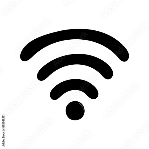 A simple black and white wifi signal icon with curved lines representing wireless connectivity