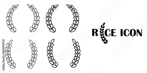 Wheats ears icon set and wheat design elements flat line vector collection isolated on transparent background. Harvest wheat grain, growth rice stalk and whole bread grains or field cereal nutritious.
