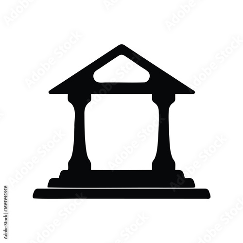 Architectural Silhouette Classic Building Facade with Columns and Triangular Roof Design