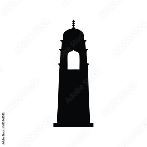 Black Silhouette of a Tower with a Dome and an Archway Window