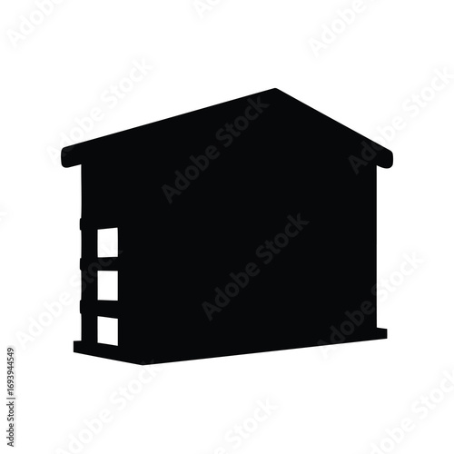 Abstract silhouette of a modern storage shed with square window detail