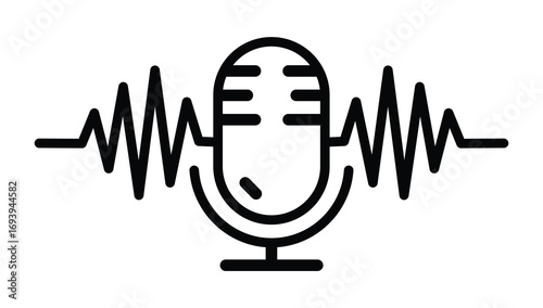 Icon of a vintage microphone with sound waves emanating from it representing audio recording
