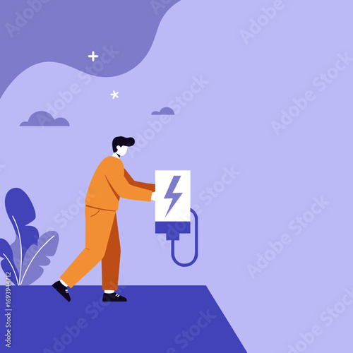 A man interacting with an electric charging station, symbolizing energy, power, and future technology. Ideal for concepts of sustainable power and innovation.