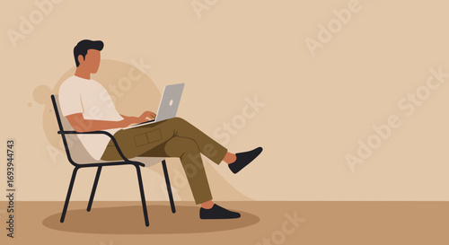 Man comfortably using a laptop for remote work or online learning, illustrating modern productivity, flexible lifestyle, and digital connectivity.