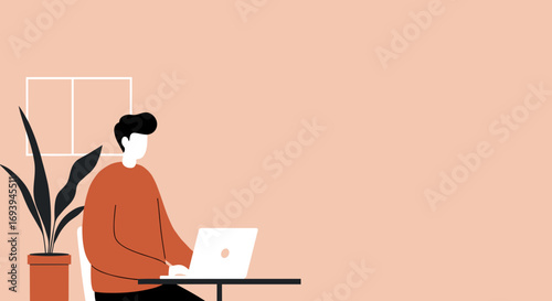 A modern illustration of a person focused on working or studying on a laptop at a desk, ideal for remote work, business, or educational concepts.