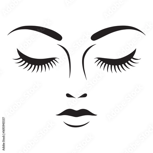 Minimalist illustration of a woman s face with closed eyes and full lips