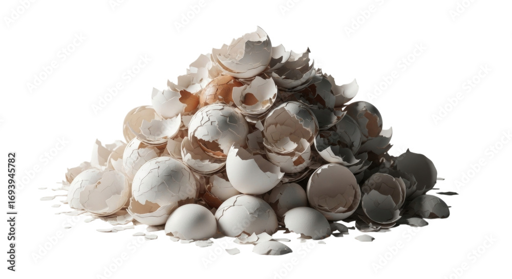 Fototapeta premium A Pile of Cracked Eggshells Isolated Transparent PNG
