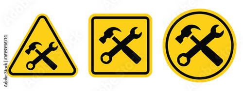 Under maintenance  sign, Under maintenance logo, Under maintenance badge, icon, sticker, label, emblem, stamp, symbol, black, line, flat vector, isolated illustration.