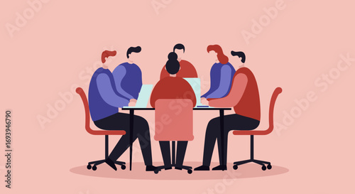 Diverse business team collaborating in a professional meeting, discussing strategy and working together. Ideal for concepts of teamwork, modern workspace, and corporate success.