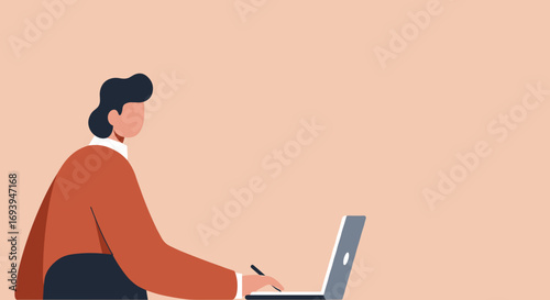 Man working on a laptop, focused on remote work or online learning, illustrating productivity and modern business solutions.