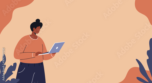 Modern illustration of a person focused on working or learning remotely with a laptop, suitable for technology, business, or education concepts.