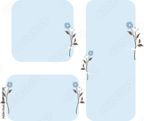 Vector set of cute blue pastel floral label memo pad and notepad