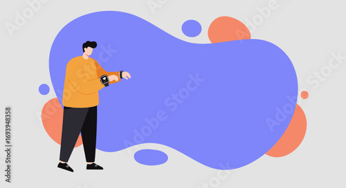 Man checking health data on his smartwatch, illustrating wearable technology for fitness tracking and personal well-being. Ideal for health tech concepts.