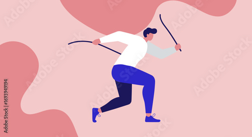 Determined man pulling ropes, symbolizing hard work, effort, and overcoming challenges. Ideal for business, success, or motivation concepts.